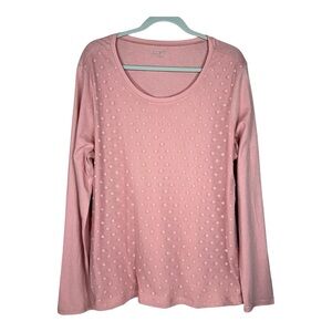 LOFT Blush/Salmon Color Long Sleeve Top With Mesh Front Polka Dots Size XL